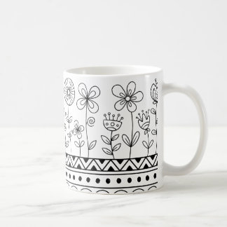 Caneca De Café Minimal Floral Folk Pattern Mug – Boho Line Art