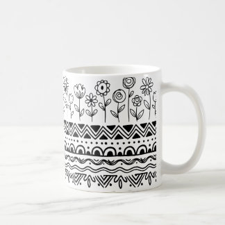 Caneca De Café Minimal Floral Folk Pattern Mug – Boho Line Art 