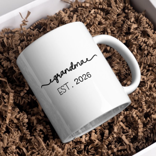 Caneca De Café Minimal Grandma Established Handwritten Name Year (new grandpma mugs promoted to grandma pregnancy reveal grandparent for hem first time grandmom)