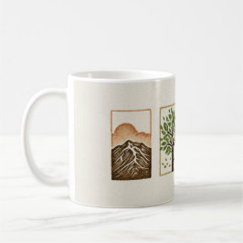 Caneca De Café Minimal Nature Set – Mountain & Tree Art