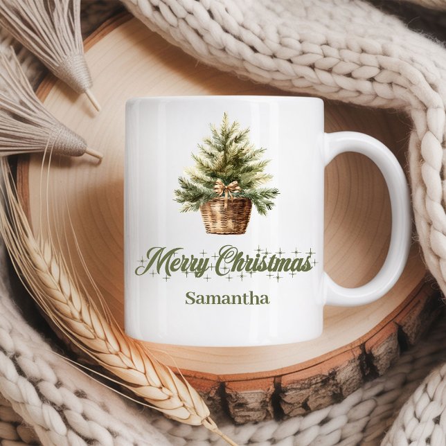 Caneca De Café Minimal Scandinavian neutral art custom name Xmas (Minimal Scandinavian neutral art custom name Christmas mug

)