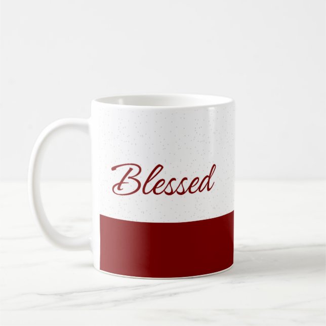 Caneca De Café Minimalist Blessed Burgundy Script Art (Esquerda)