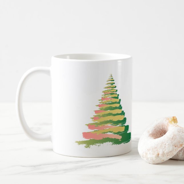 Caneca De Café Minimalist Brushstroke Christmas Tree (Com Donut)