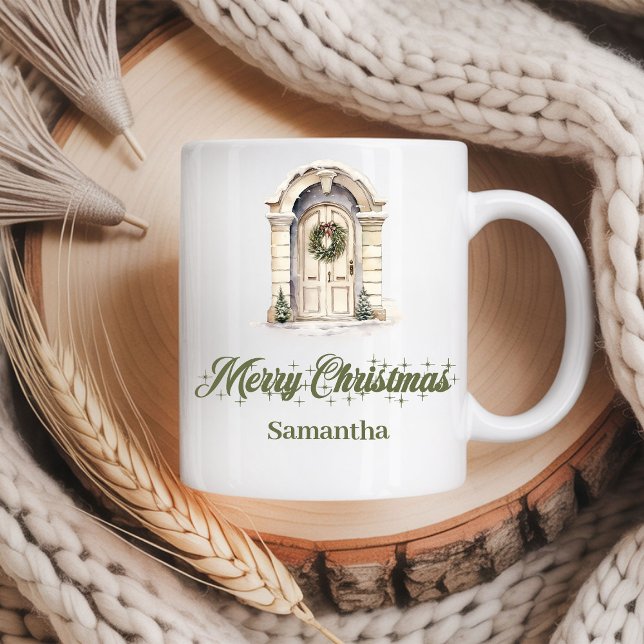 Caneca De Café Minimalist Christmas Coffee Mug Custom Name (Minimalist Christmas Coffee Mug Custom Name)
