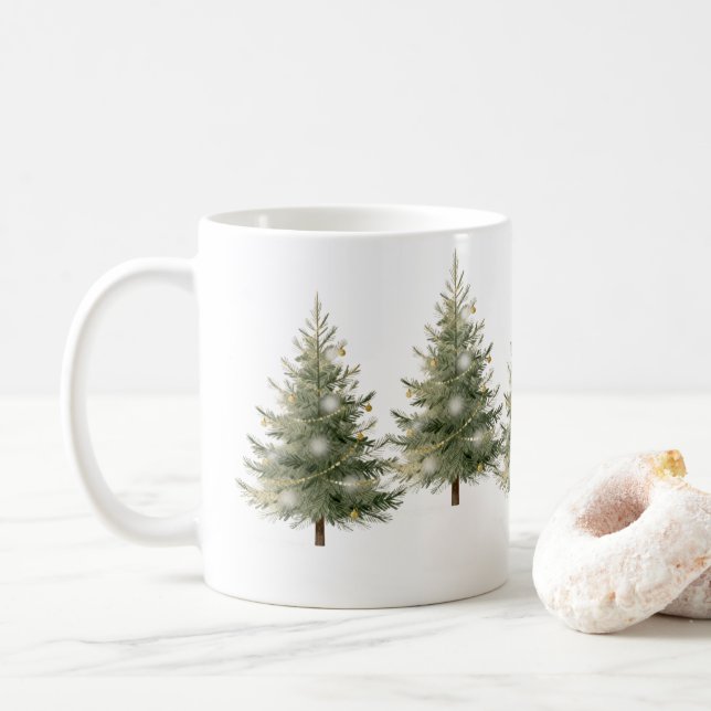 Caneca De Café Minimalist Christmas Tree Design  (Com Donut)
