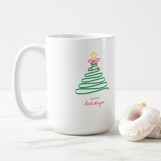 Caneca De Café 🎄 Minimalist Christmas Tree Holiday Mug (Com Donut)