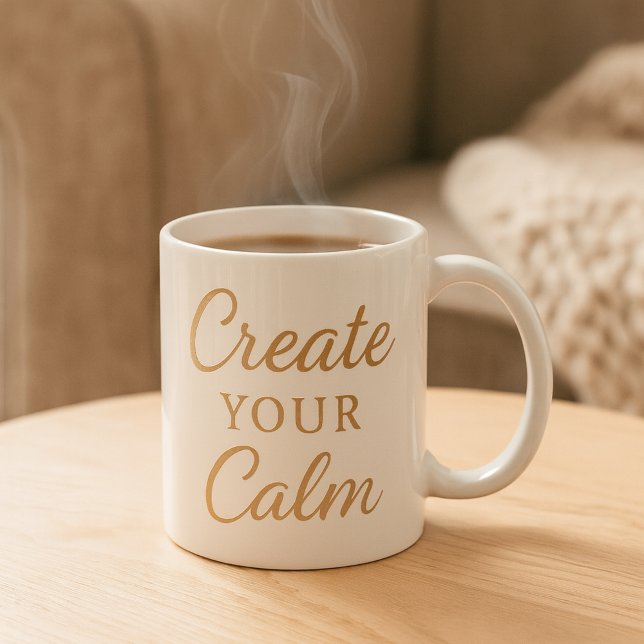 Caneca De Café Minimalist Cozy Quote Mug – “Create Your Calm”  (create_your_calm_minimalist_quote_png_aureline_studio)