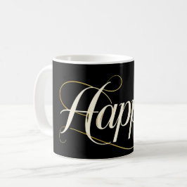 Caneca De Café Minimalist Elegant Gold Happy Typography - Classy