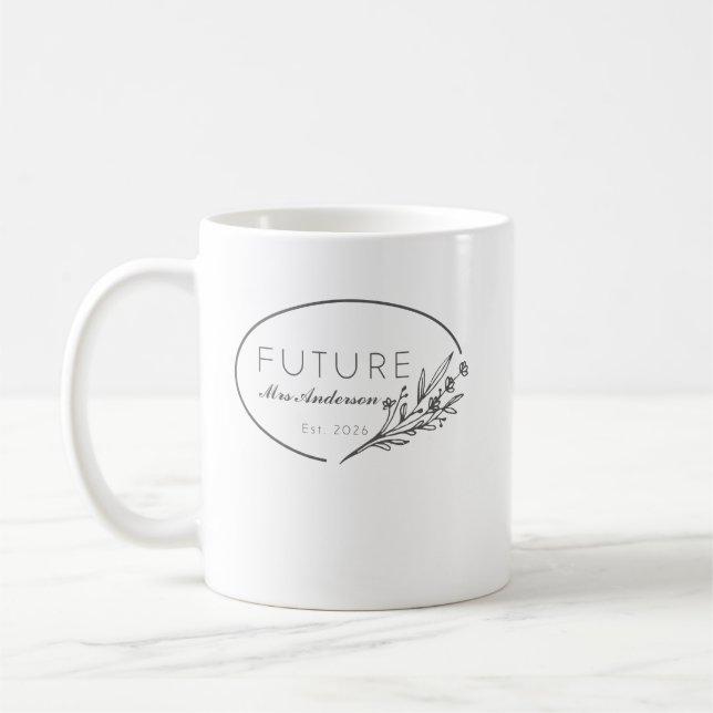 Caneca De Café Minimalist Floral Future Mrs. Est 2026 Wedding  (Esquerda)