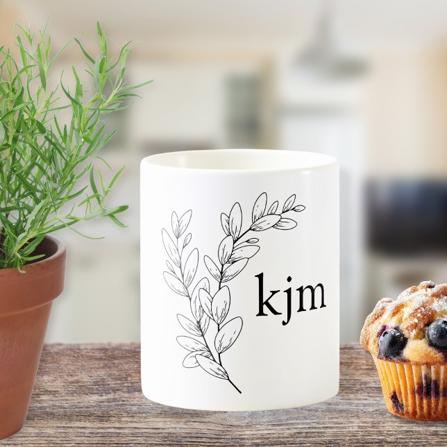 Caneca De Café Minimalist Foliage Monogram  (Criador carregado)