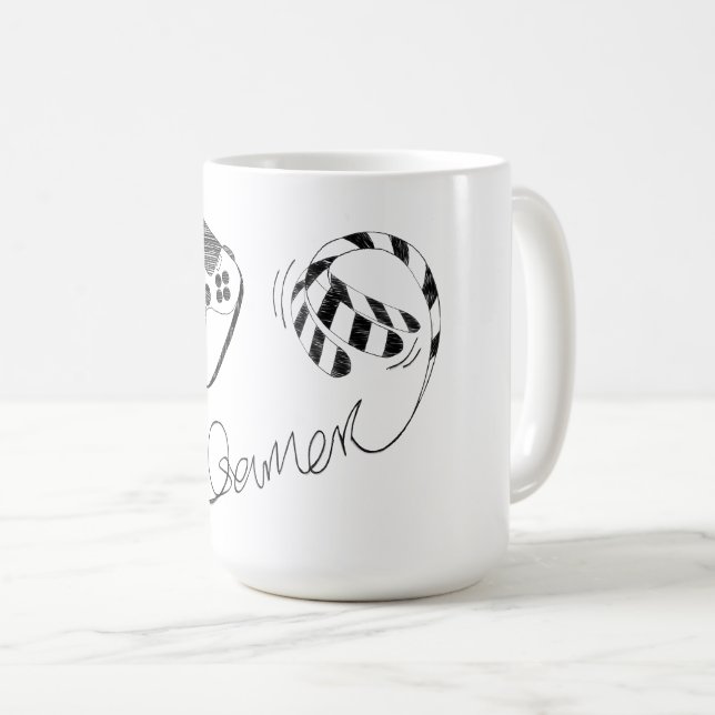Caneca De Café Minimalist Gamer Cat Line Art - Controller Cable  (Frente Esquerda)