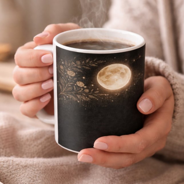 Caneca De Café Minimalist Gold Moon & Constellation Black Mug (Criador carregado)