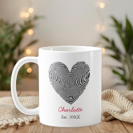 Caneca De Café Minimalist Heart Fingerprint Personalized Name Mug