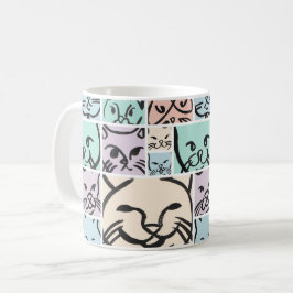 Caneca De Café Minimalist Pastel Cat Faces
