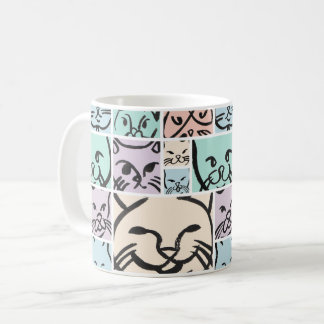 Caneca De Café Minimalist Pastel Cat Faces