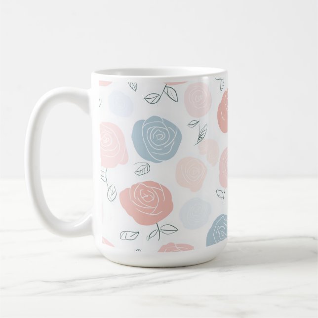 Caneca De Café Minimalist Pastel Rose White Floral Pattern (Esquerda)