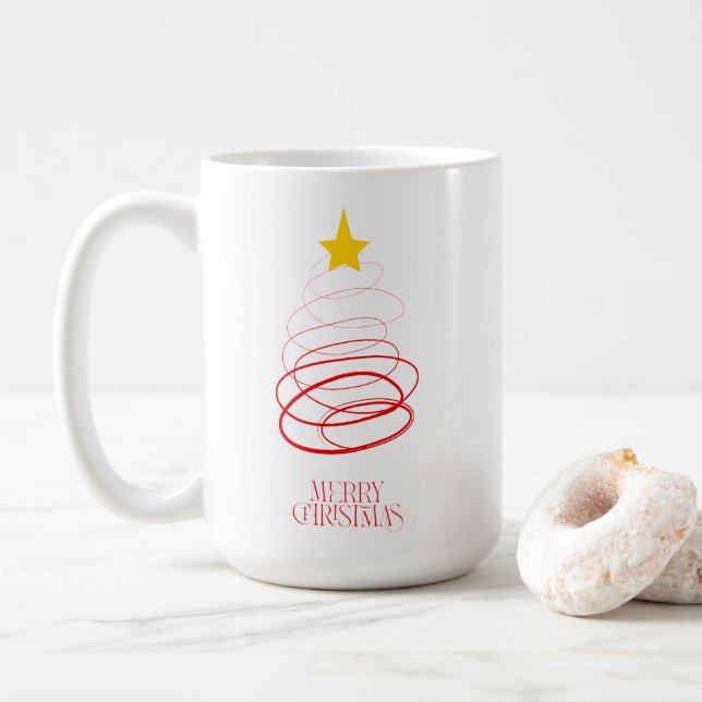 Caneca De Café Minimalist Red Christmas Tree Mug – Merry Christma (Com Donut)