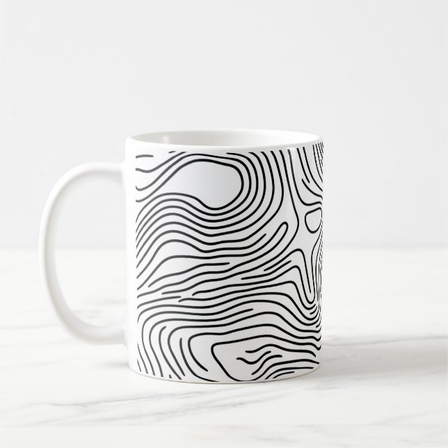 Caneca De Café Minimalist White Topographic Line Art 🌍 (Esquerda)