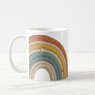 Caneca De Café Minimalista Boho Macramé Arco-íris