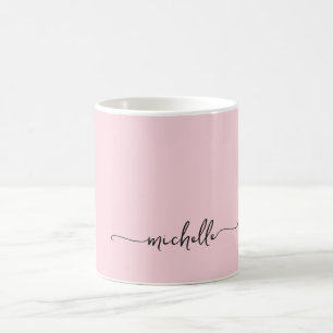 Caneca De Café Minimalista Elegante Rosa Bege Script de Nome Mono