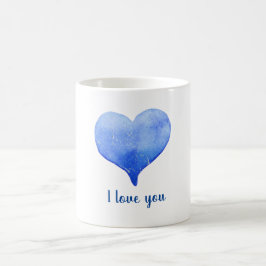 Caneca De Café Minimalista eu te amo coração azul de aquarela.