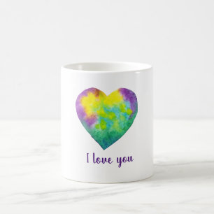 Caneca De Café Minimalista eu te amo o coração do arco-íris.