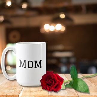 Caneca De Café Minimalista "MÃE" Tipografia Preta Simples Branco