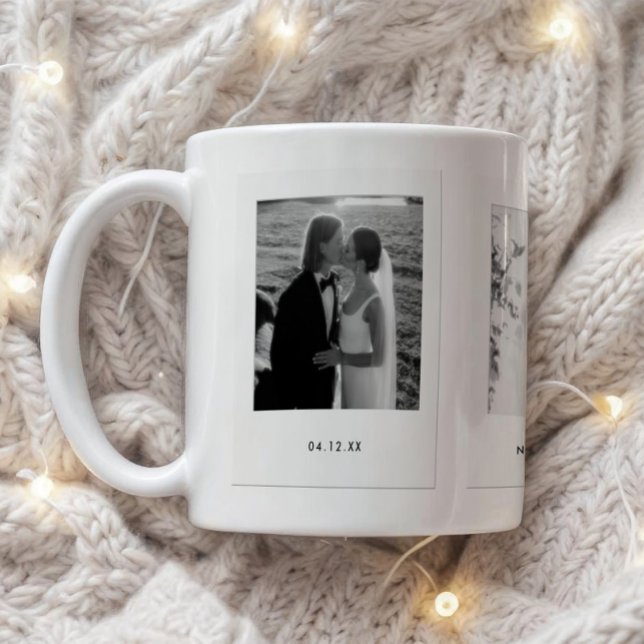 Caneca De Café Minimalistic Couple 3 Polaroid Photos Wedding (Criador carregado)