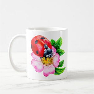Caneca De Café Mínimo Botânico De Aquarela Ladybug Flor Mug