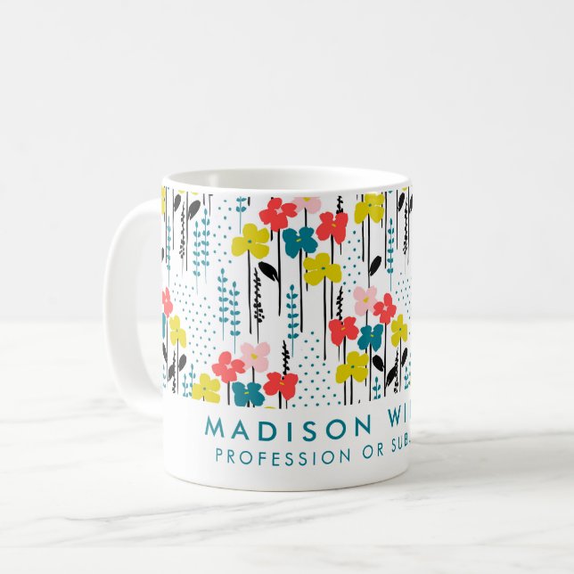 Caneca De Café Mínimo de Flores Modernas de Café (Frente Esquerda)