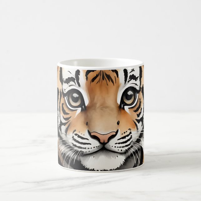 Caneca De Café Mínimo de Tigre de Bebê Face em Tinta e Aquarela (Centro)