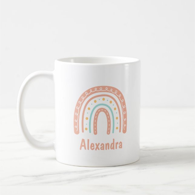 Caneca De Café Mínimo Pastel Boho Rainbow Personalizado (Esquerda)