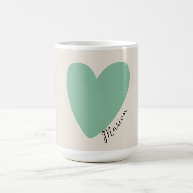 Caneca De Café Mínimo Personalizado Seafoam Green Mint Heart Mug (Centro)
