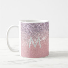 Caneca De Café Minogramas de brilho esbranquiçado, cor-de-rosa e
