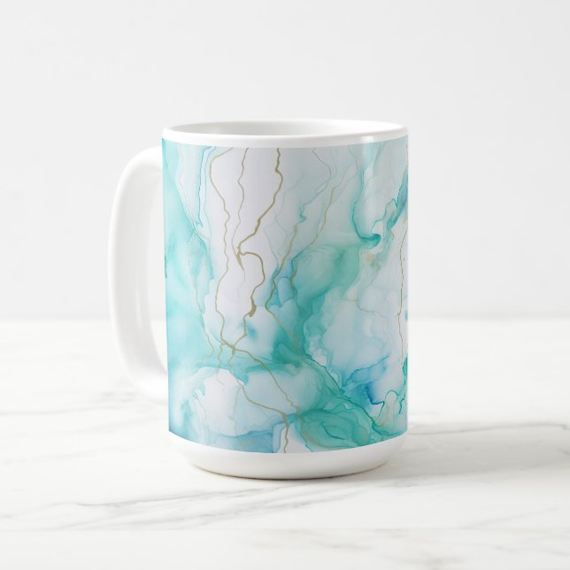 Caneca De Café Mint Aqua Ink Marble (Frente Esquerda)