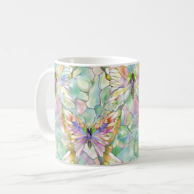 Caneca De Café Mint Aqua Purple Butterflies (Frente Esquerda)