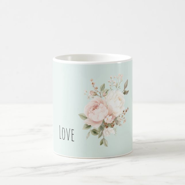 Caneca De Café Mint Blush Pink White Rose Flowers (Centro)
