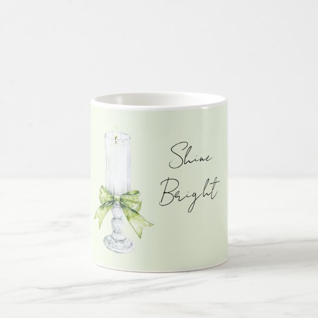 Caneca De Café Mint Bow White Candle Shine Bright (Centro)