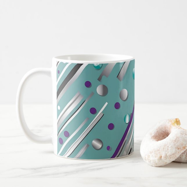 Caneca De Café Mint green and Purple polka dot stripe  (Com Donut)