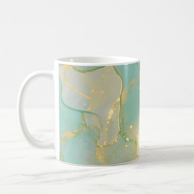 Caneca De Café Mint Green Dourado Marble: Texturado (Esquerda)