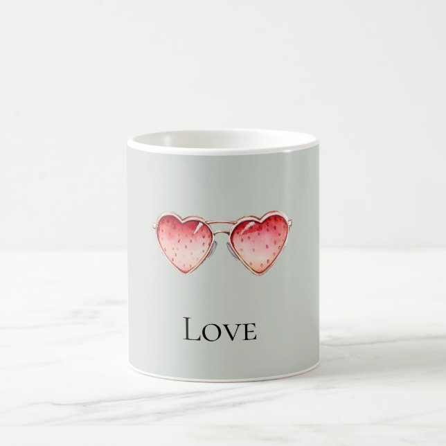 Caneca De Café Mint Red Strawberry Heart Glasses (Centro)