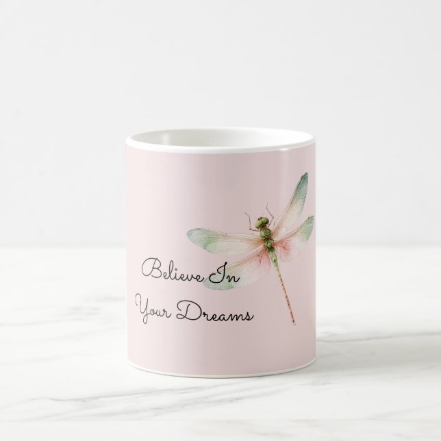Caneca De Café Mint White Pink Dragonfly (Centro)