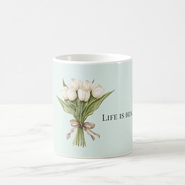 Caneca De Café Mint White Tulip Flowers  (Centro)