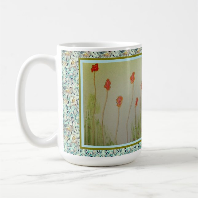 Caneca De Café Minúsculas Flores Silvestres Vermelhas (Esquerda)