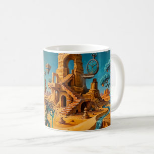 Caneca De Café Miragem do Deserto Ocre Laranja Azul Turquesa