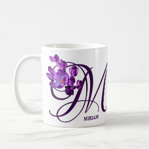 Caneca De Café Míriam personalizável nome monograma de flores rox