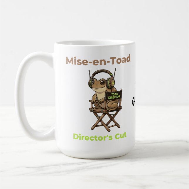 Caneca De Café Mise-en-Toad Director’s Cut Cinema Pun Toad Art (Esquerda)