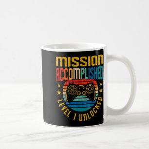 Caneca De Café Missão Cumprida Nível 1 Desbloqueado 1º Aniversári