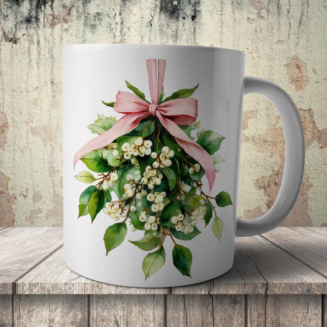 Caneca De Café Mistletoe com Laço Rosa (Criador carregado)