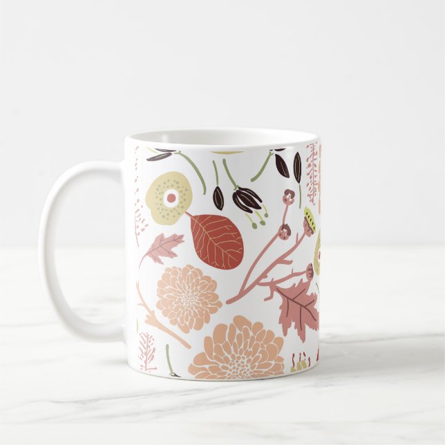 Caneca De Café Mistura Botânica Floral Branca Verde Pêssego (Esquerda)